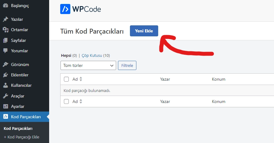 WordPress te Ozel Kod Parcaciklari Ekleme wpcode 5